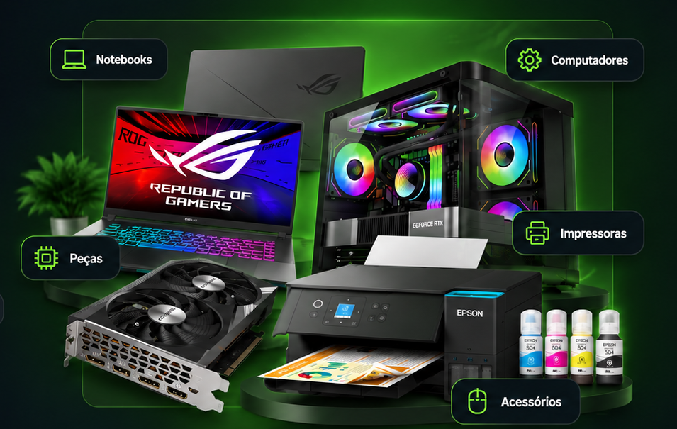 Notebooks, computador gamer, placa de vídeo, impressora e acessórios de informática