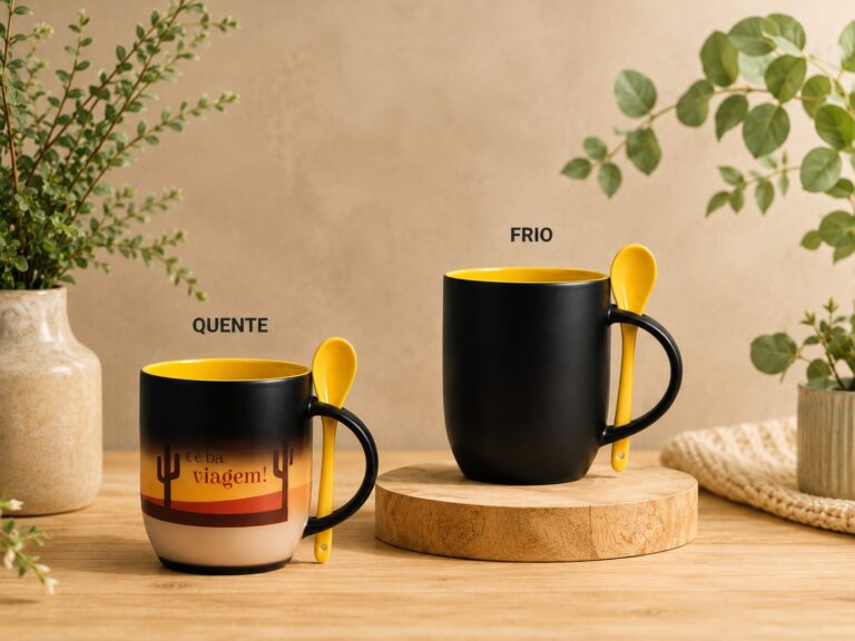 Caneca Magica Interior Amarelo Com Colher 325 ml