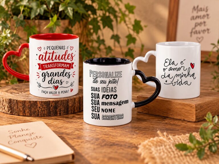 Caneca de Alça de Coração e Interior Colorido Personalizada 325 ml
